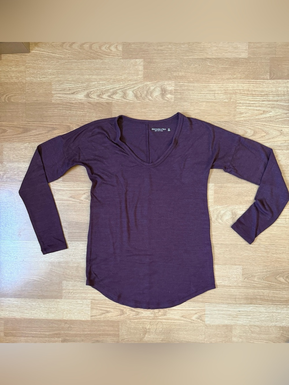 Abercrombie & Fitch Women's Deep Plum Scoop V-Neck Long Sleeve Top